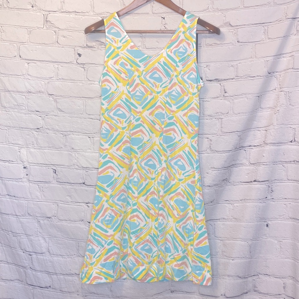 Lauren James Yellow Blue Ellie Printed Sleeveless Dress Size Medium